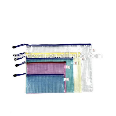 Wholesale Office school supplies clear PVC mesh zipper file document bag with various sizes&colors